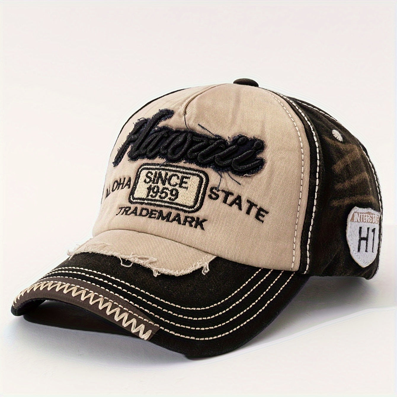 Vintage "Hawaii" Embroidered Baseball Cap - Distressed Two-Tone Design, Breathable Cotton, Adjustable Fit, Casual & Travel Hat (Beige/Black, Brown/Red, Red/White)