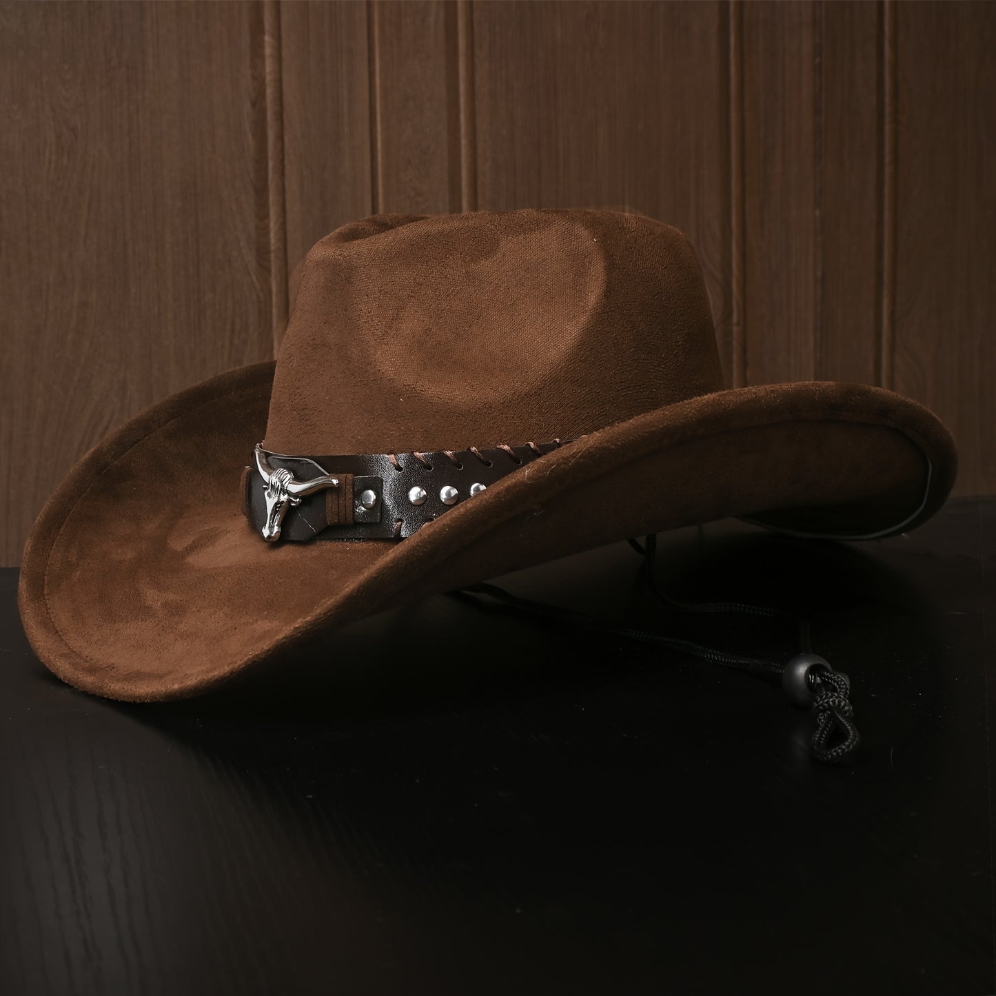 Western Cowboy Hats for Men And Women, Classic Faux Suede with Metal Studs And Bull Pattern, Lightweight Unisex Festival Occasion Hat, Woven Inelastic Polyester with Decorative Accessories, No Feather, Non-Washable