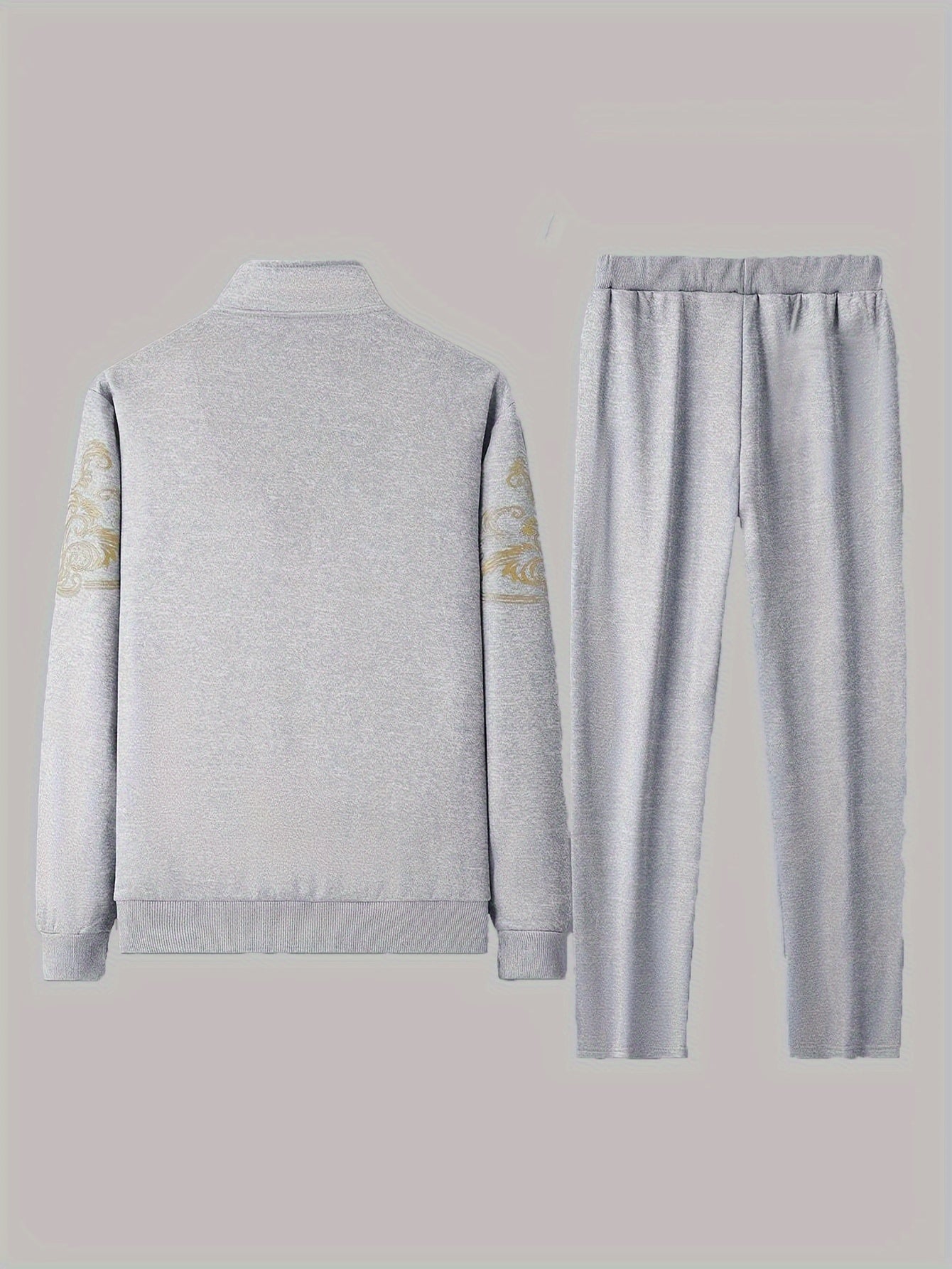 Men's Casual 2-Piece Outfit, Stylish Printed Full Zip Jacket & Drawstring Pants, Casual Sportswear Suit