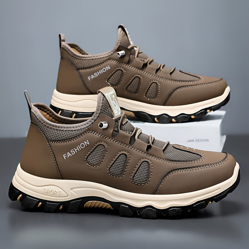 Men'S Breathable Comfortable Casual Low-Top Sneakers - Stylish Woven Knit Design, Lightweight Skate Shoes for All Seasons, Brown & Beige Colorway, Slip-On with Elastic Straps, Round Toe, PVC Sole, Fabric Lining, Casual Footwe