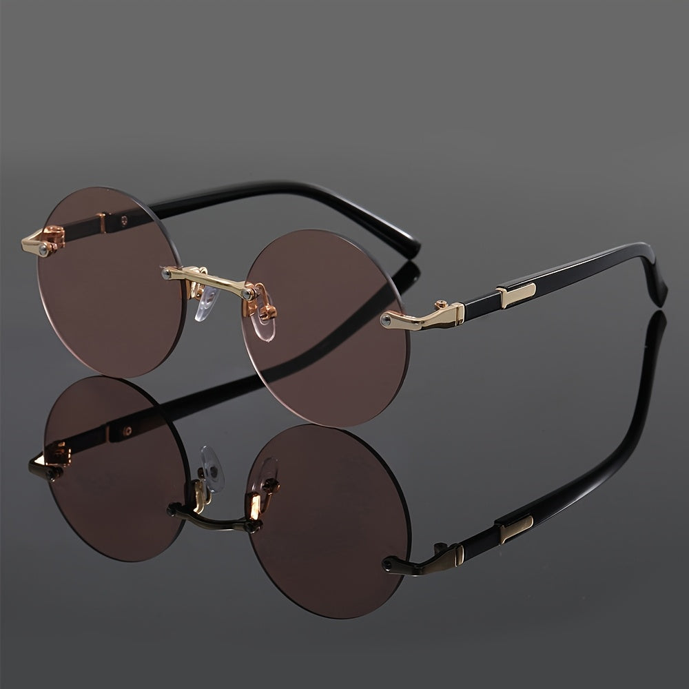 Unisex Round Frameless Glasses with Blue-Tinted Polycarbonate Lenses & Golden Accents - Lightweight Durable PC Frame for Casual, Party, Daily Wear - Perfect Graduation, Back-to-School, Christmas Gift