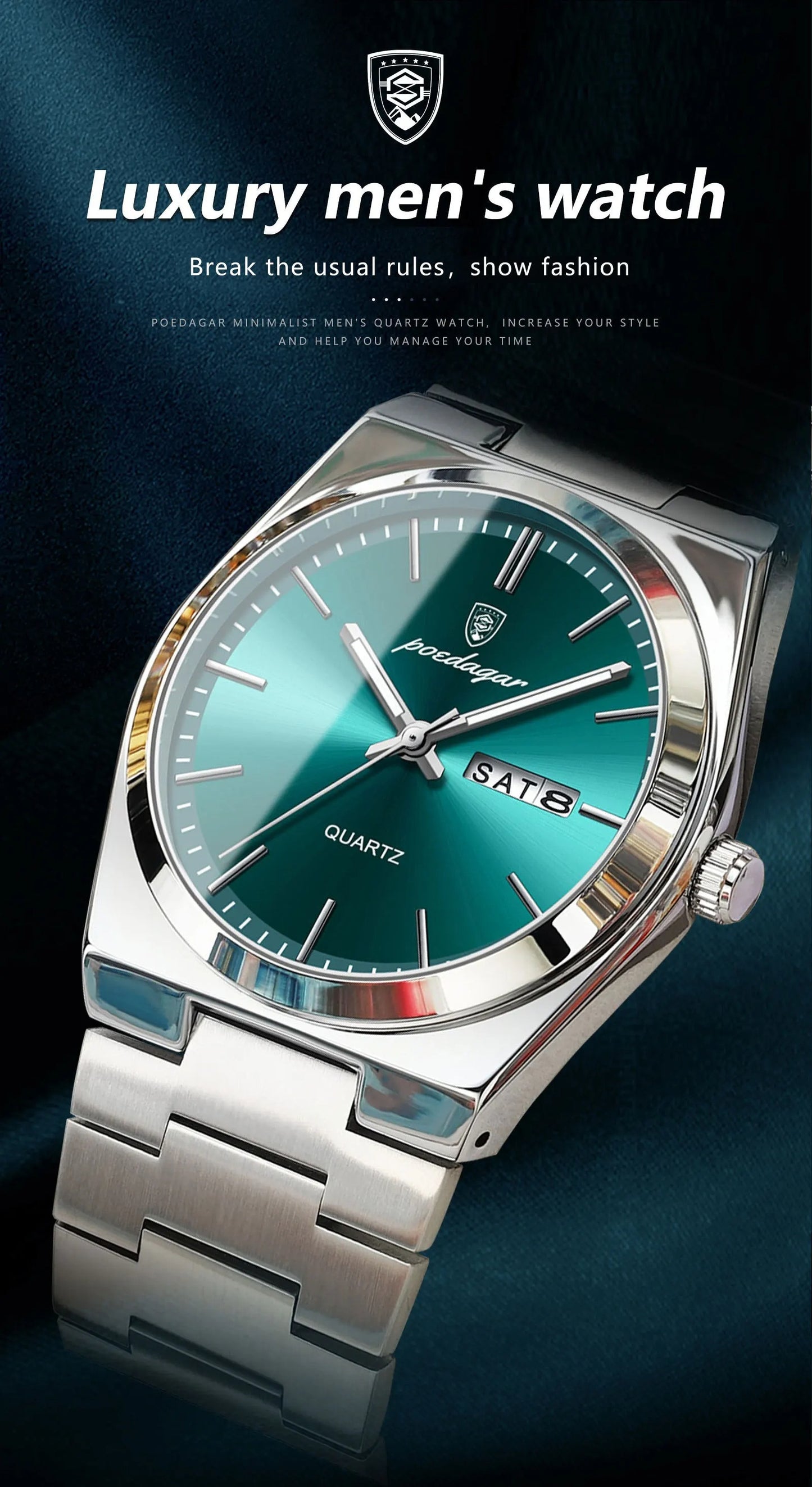 POEDAGAR New Men's Stainless Steel Quartz Wristwatch, Luminous Calendar Men's Watch, Ideal Choice For Gifts