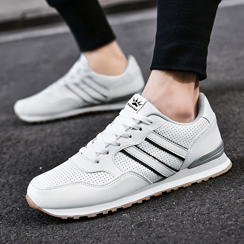 Men's Trendy Sneakers Solid Striped Running Shoes Low Top Lace Up Non Slip Comfy For Jogging Workout Outdoor Casual Activities All Seasons