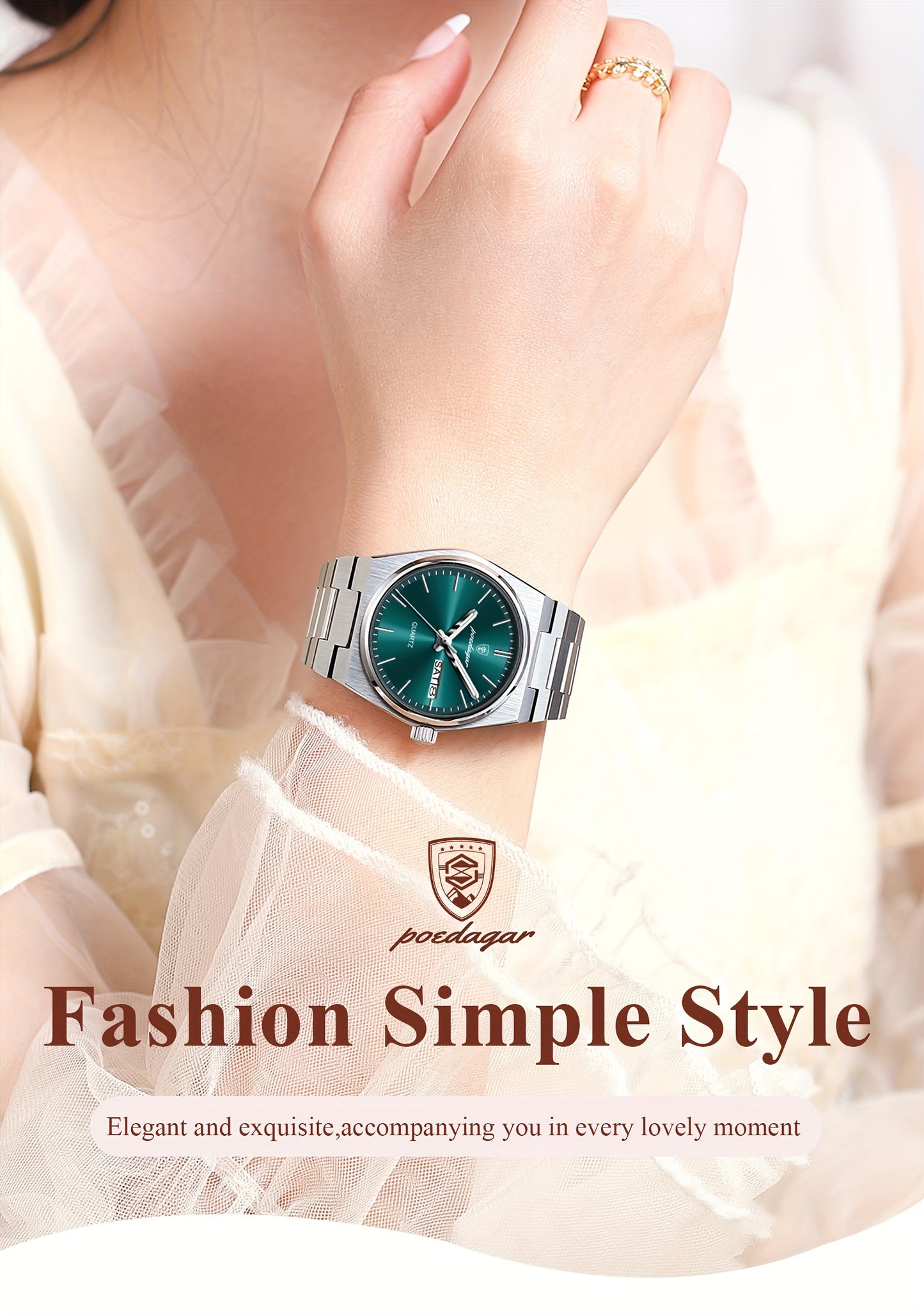 Berda Tomato Hot Selling Trendy Youth Elegant Korean Style Ladies Watch with Night Light Calendar Stainless Steel Quartz Watch