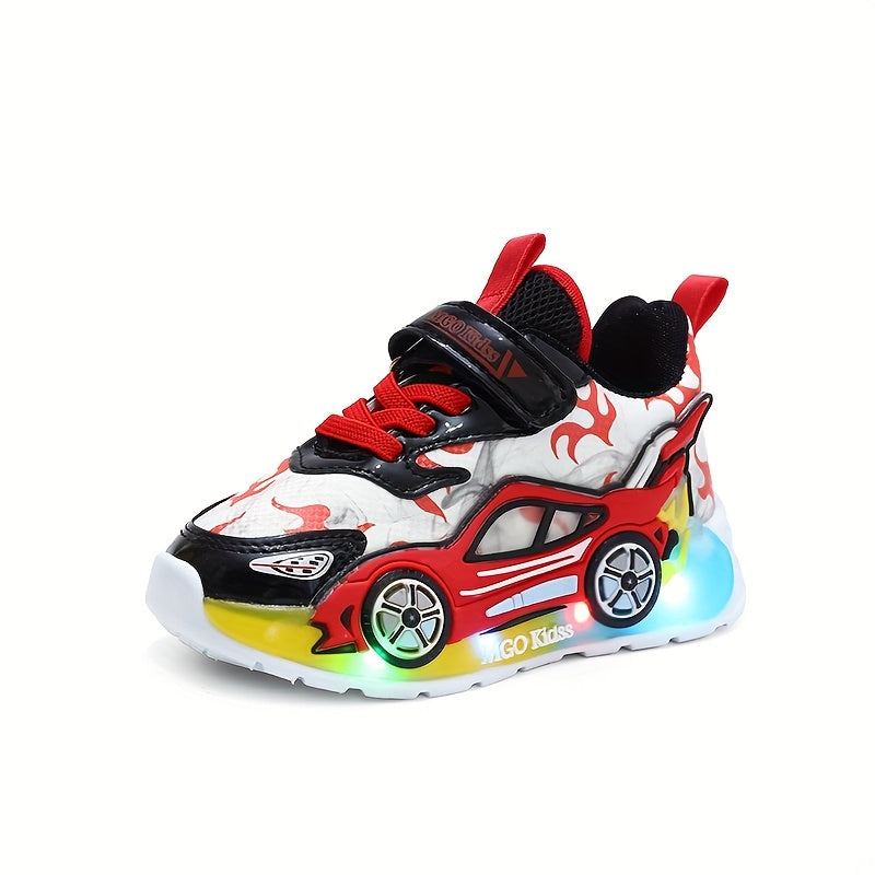 2024 Fall New Youngsters' Boys' Sports Shoes with Cartoon Flashing Lights - Youngsters' Light-Up Running Shoes, Thin, LED, for Ages 1-3-6, PVC Sole, EVA Insole, Hook & Loop Closure, Perfect for Casual Wear
