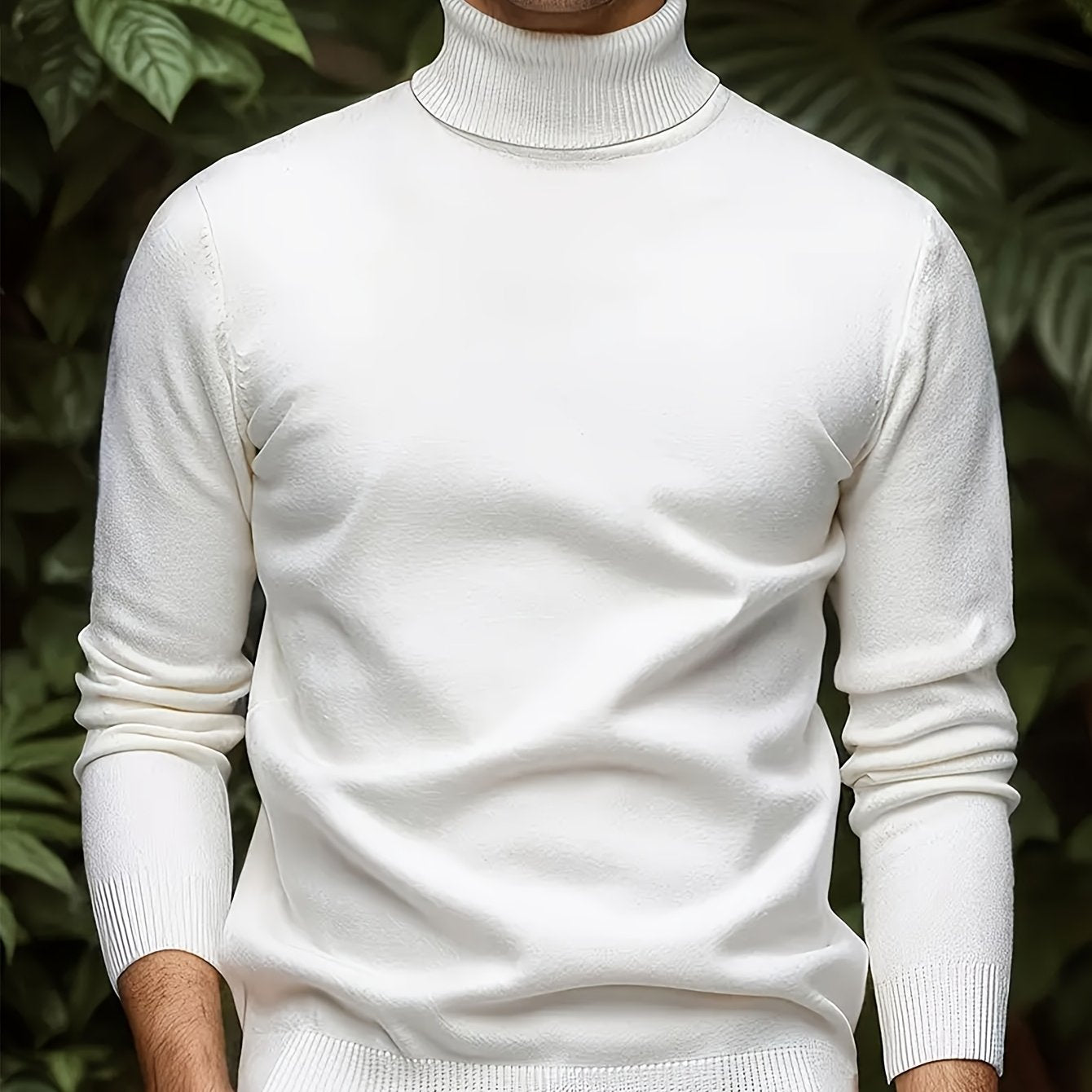 Men's Sleek Light Blue Turtleneck Sweater - Casual Knit Pullover with Ribbed Cuffs, Long Sleeves for Fall/Winter, Soft Viscose Blend