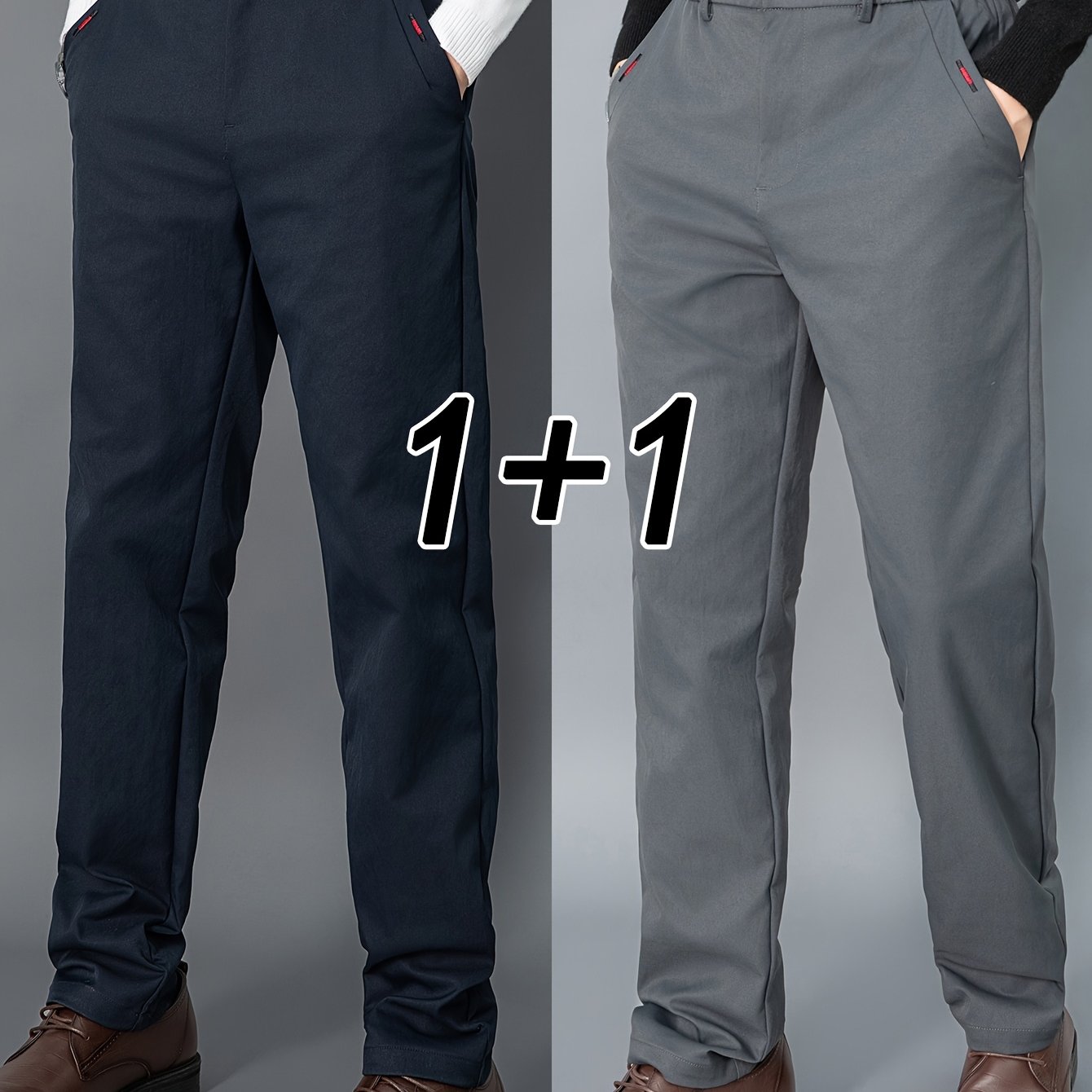 2pcs Men's Light Business Casual Pants - Straight Leg Dress Trousers, Lightweight & Comfortable for Office and Casual Attire, All Seasons, Navy Blue & Black, Polyester Fabric, Machine Washable, Versatile Dress Trousers | Styl