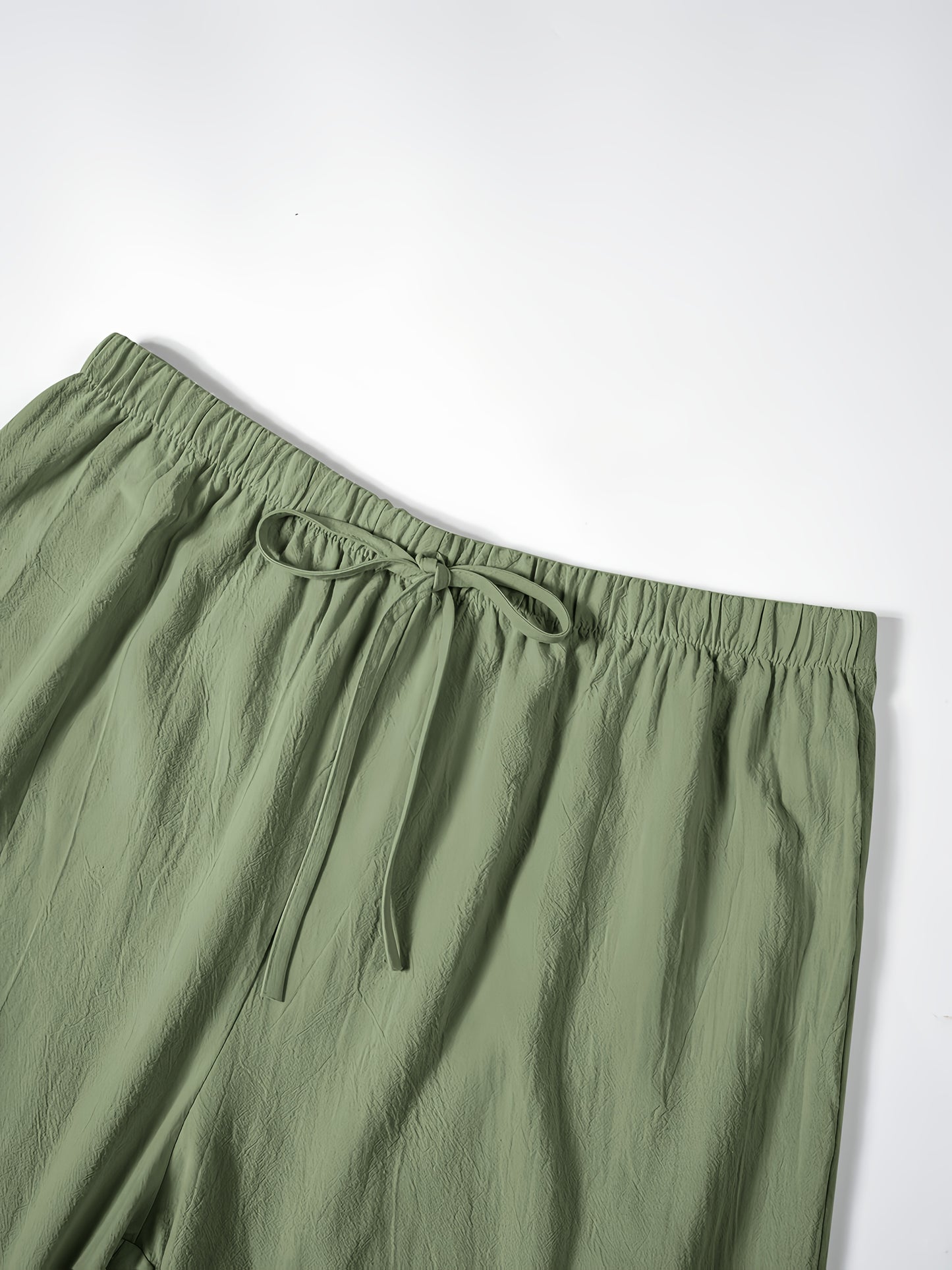 Women's Casual Solid Color Shorts with Faux Drawstring, Polyester, Machine Washable - All Seasons, Beach Pants, Leisure Style, ALL/Global/All