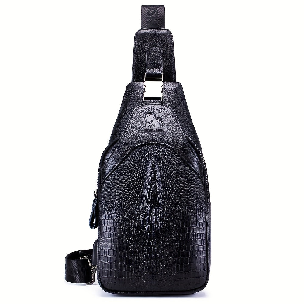 Men's Genuine Leather Crossbody Chest Bag, Top Layer Cowhide Genuine Leather Sling Bag, Large Capacity Double-Layer Chest Bag Shoulder Bag, Perfect for Valentine's Day, Teacher's Day, Back-to-School, Graduation, and Christmas