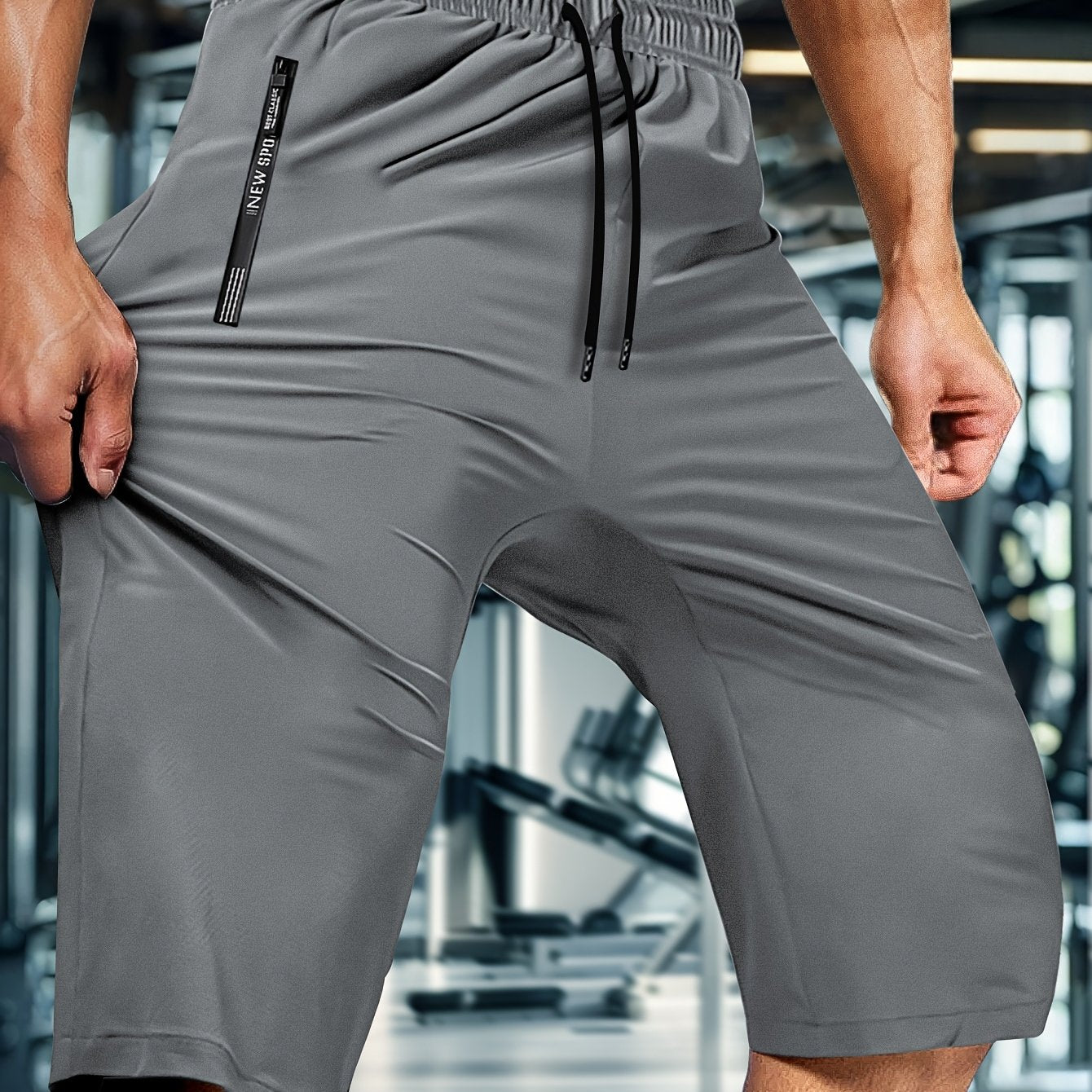 Men'S Summer Capri Pants Made from Highly Elastic Fabric, Featuring a Stylish Drawstring Elastic Waistband And Zip Pockets, Suitable for Casual Sports, Outdoor Activities, And Everyday Wear.