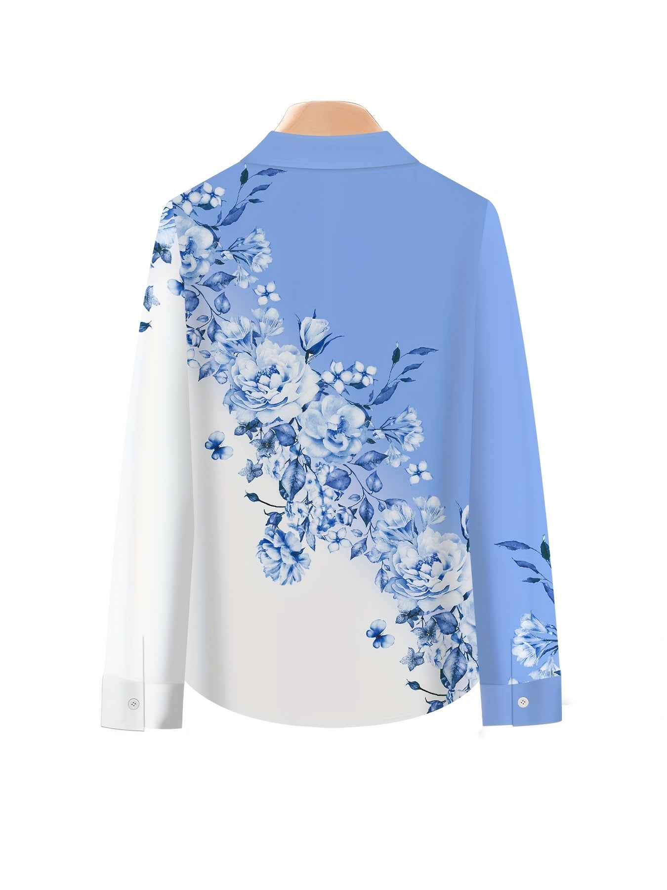 Women'S Elegant Set of Contrasting Floral Print Long-Sleeve Lapel Shirt Top And Solid Color Loose Pants Two-Piece Set