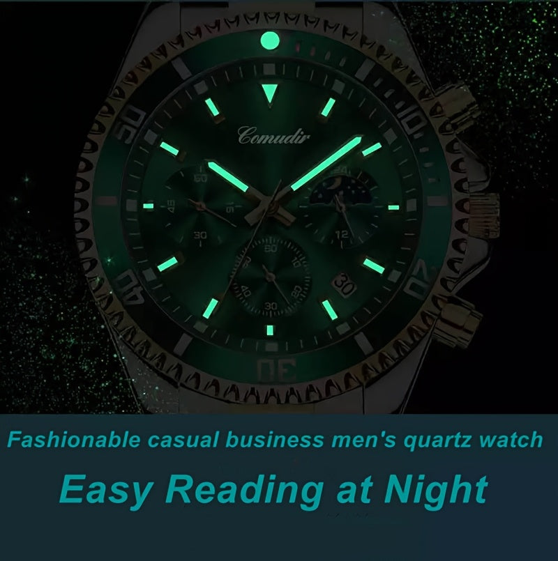 1pc New Fashion Stainless Steel Luxury Quartz Watch, High-end, Casual, Round Dial, Multi-scale, Night Light, Date Display, with Birthday, Holiday, Anniversary, for Men, Travel, Party