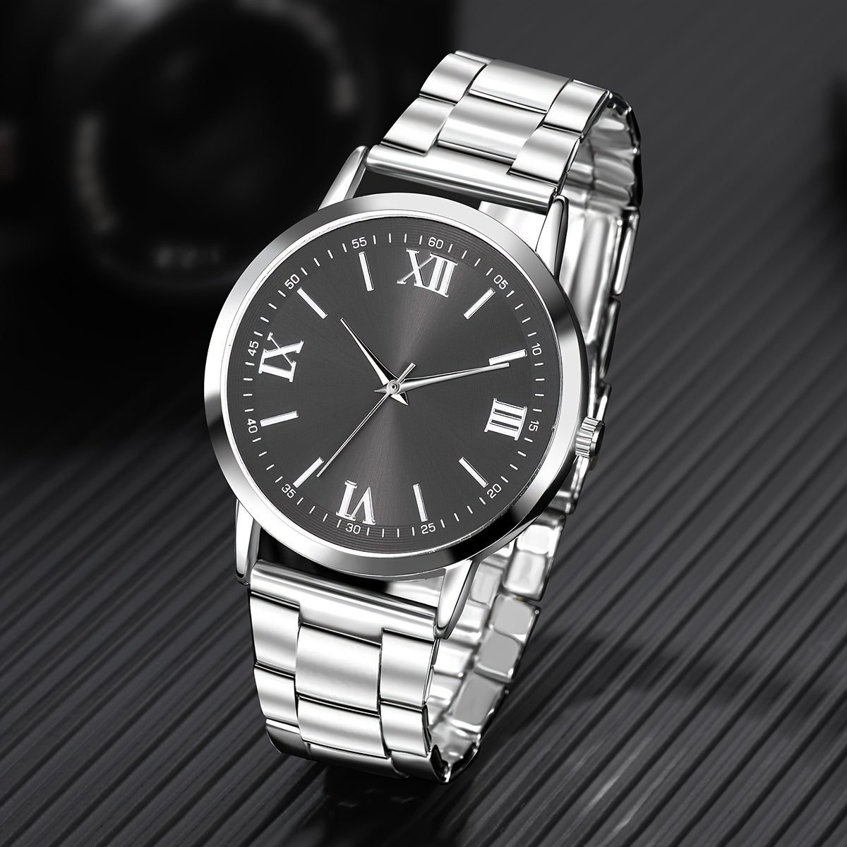 1 Set GINAVE Men'S Casual Fashion Quartz Watch, Round Alloy Case, Stainless Steel Strap, Battery Powered, Non-Waterproof, Electronic Drive, Father'S Day Gift