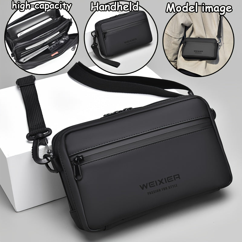 WEIXIER Men's Casual Nylon Handbag - Large Capacity with Adjustable Wrist Strap, Sleek Black for Daily Use, Valentine's Day Gift for Him, Outdoor Bag | Casual Style | Nylon Material