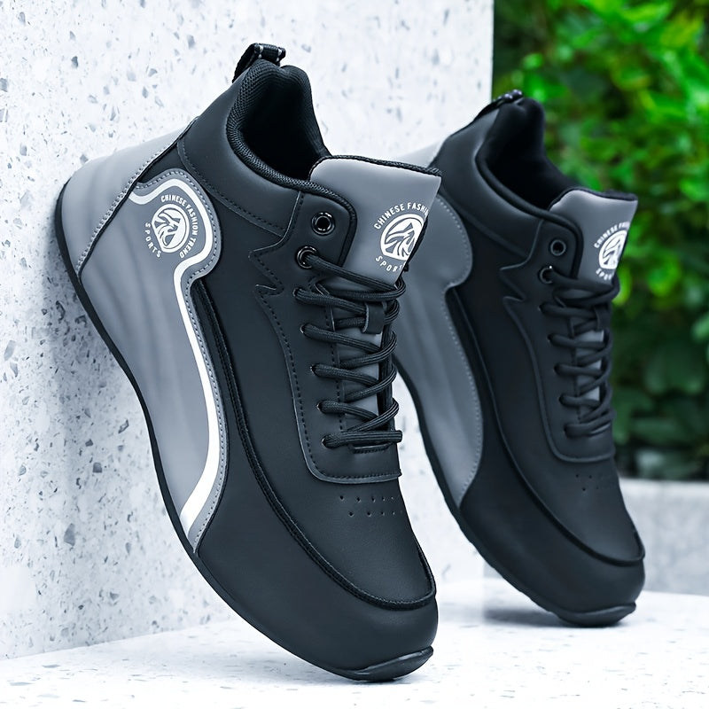 Men'S Fashion Classic Sneakers, Low Top Lace-up Athletic Shoes, Shock Absorbing Breathable Running Shoes, Durable Thick Sole Skateboard Shoes, Solid Color Graphic Design, Round Toe, Faux Upper/Sole, Fabric Inner, EVA Insole f
