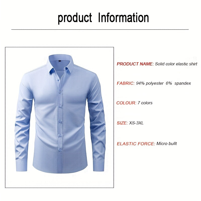 2025 New Men'S Business Slim-Fit Long-Sleeve Shirt, Wrinkle-Free, Elastic, And Smooth Fabric.