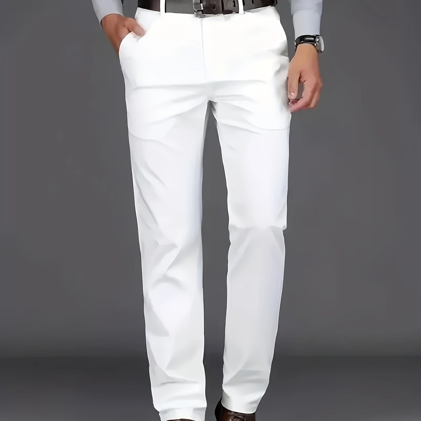 Four Seasons Men's New Casual Formal Pants Business Style Trendy Casual Long Pants Fashionable Versatile Men's Elastic Western Pants Comfortable Classic Design Casual Wear