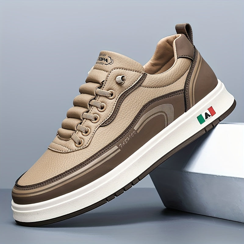 FC06 Men'S Casual Sneakers - Black & White Low-Top Lace-Up Shoes with Italian Flag Design, Faux Cover Upper, Cushioned PVC Sole, Breathable Fabric Lining for All-Season Comfort, Everyday Footwear, Modern Sneakers, Fabric Line
