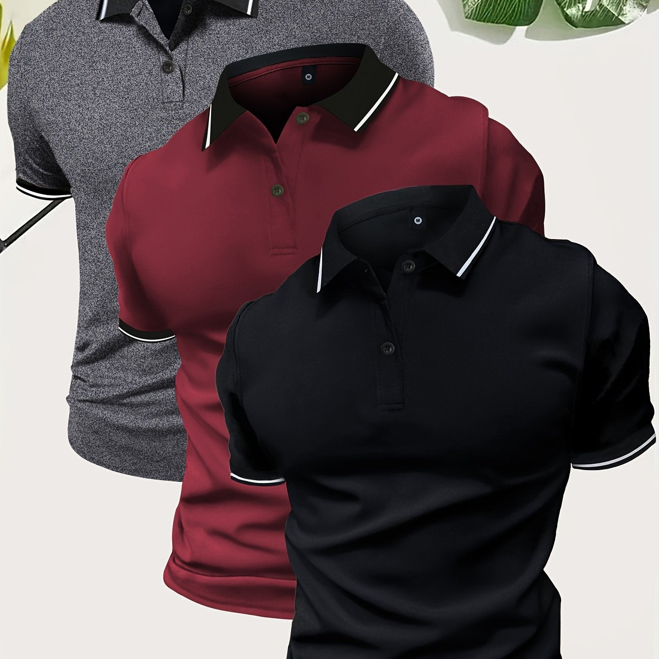 3Pcs Breathable Regular Fit Golf Shirt, Men's Casual V-Neck T-Shirt Short Sleeve For Summer, Men's Clothing