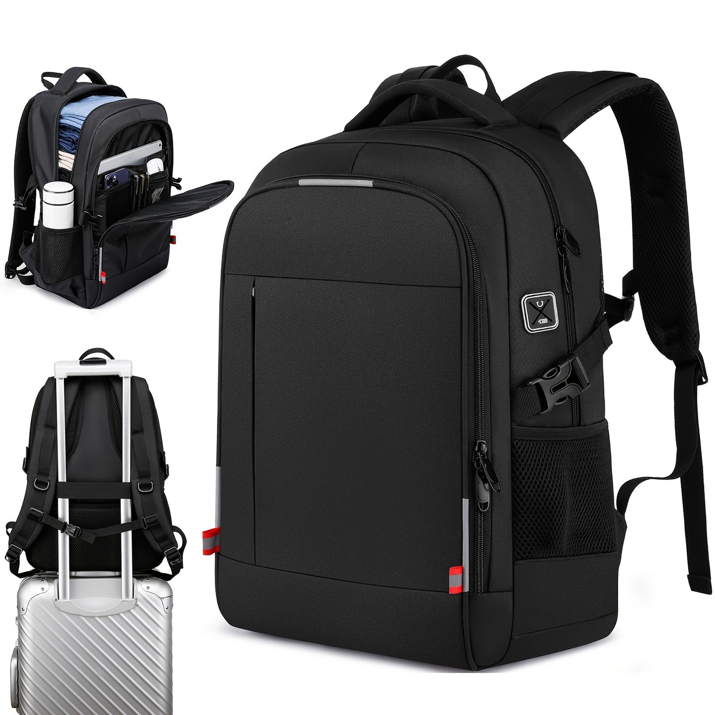 A Spacious, Minimalist, Lightweight, And Breathable Backpack Made of Oxford Cloth, Suitable for a 15.6-Inch Laptop. It Features a Luminous Safety Logo, Making It Ideal for Business Travel for Both Men And Women, As Well As fo