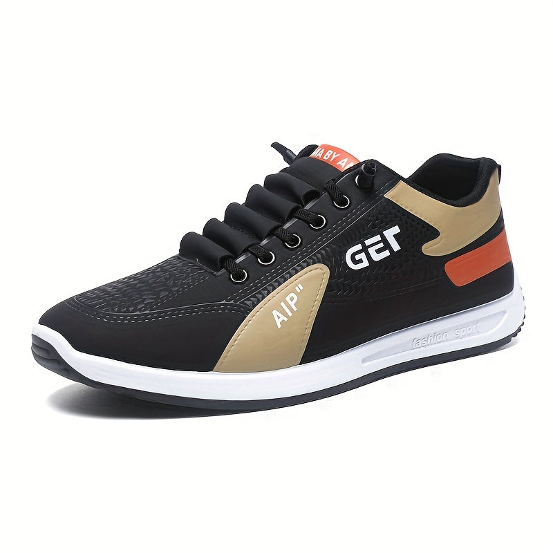 Men's White/Grey/Black Casual Sneakers - Low-Top Lace-Up Shoes with Cushioned Rubber Sole, PU Upper & Fabric Lining - Lightweight Everyday Walking Shoes for Gym, Office, Travel - Minimalist Athletic Footwear, Shoes Sneakers,