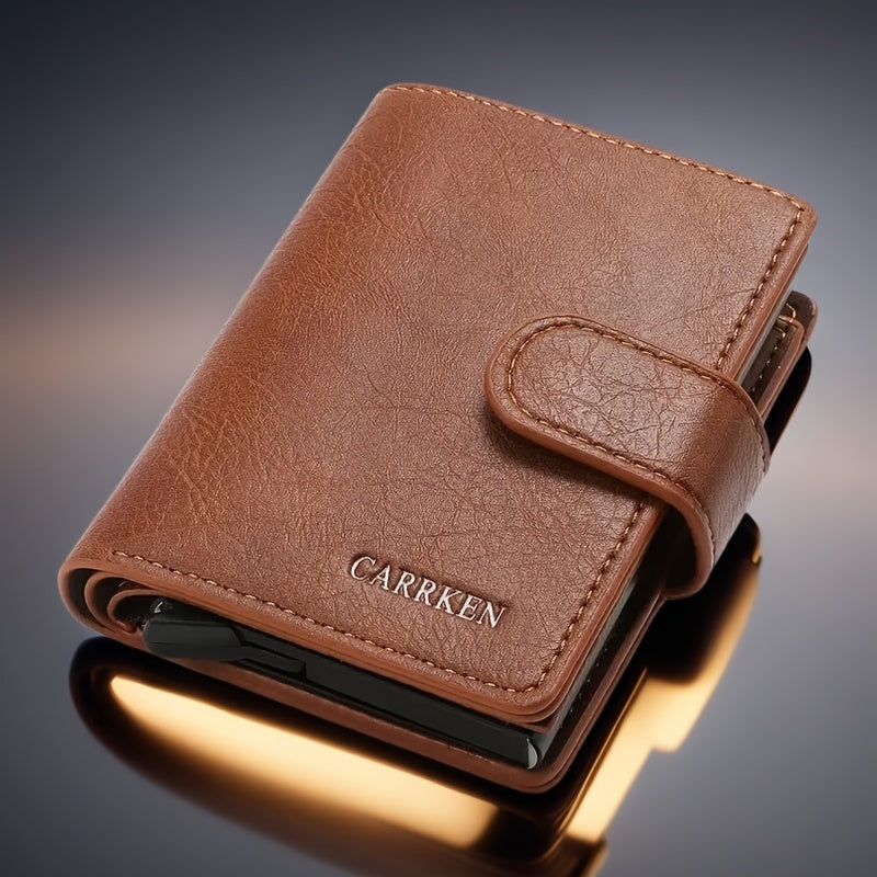 Men'S Short Wallet, Automatic Pop-Up Credit Card Holder, Short Wallet, Ideal Gift for Men, Multi-Functional Men'S Card Holder, Stylish, Trendy, Minimalist Credit Card Holder, Pop-Up Card Holder, High-Quality Faux Leather, Cap