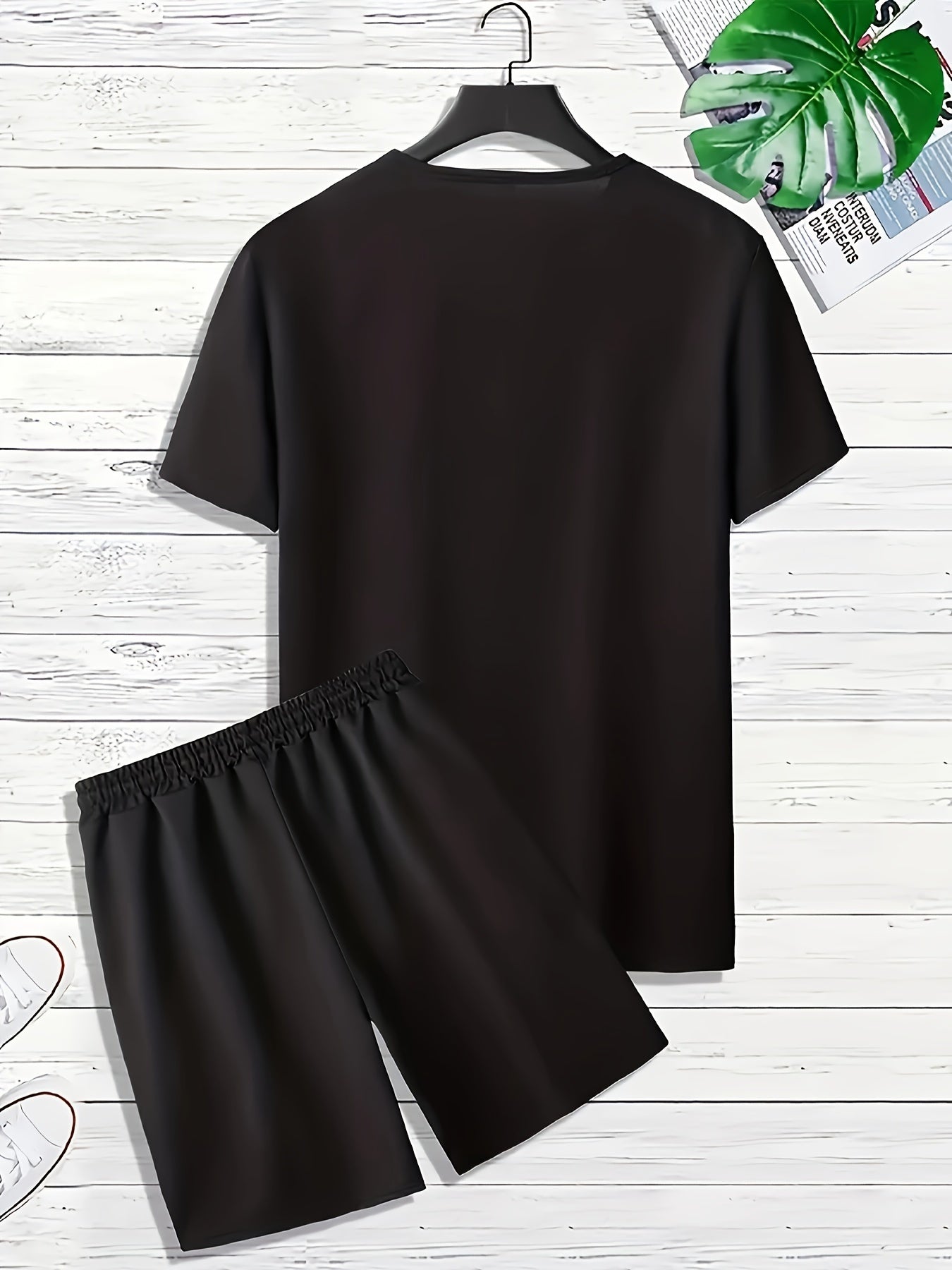 Men'S Casual 2pcs Set, Los Angeles Print, Short Sleeve Crew Neck T-Shirt & Knee-Length Shorts, Polyester & Spandex Blend, Comfortable Home Wear, All-Season Knit Fabric with Pockets, Regular Fit