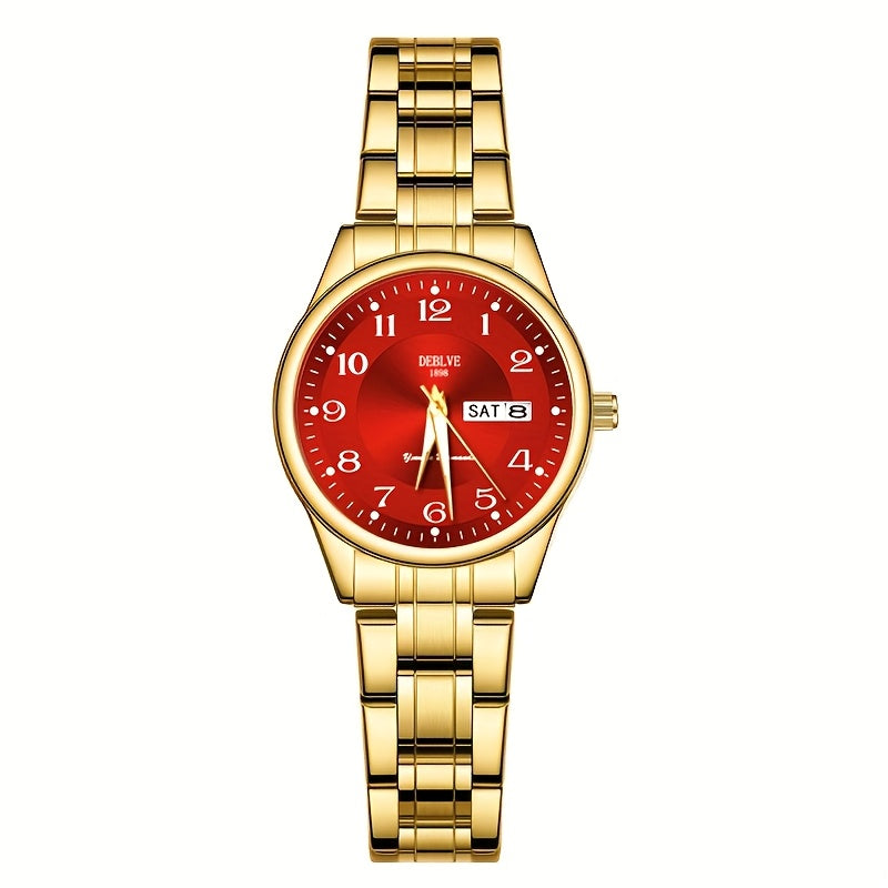 DEBLVE Women'S Ultra-Thin Stainless Steel Quartz Watch - Stylish, Lightweight, IPX7 with Calendar, Luminous Day Display, and Stainless Steel Band - Perfect for Casual Wear, DEBLVE