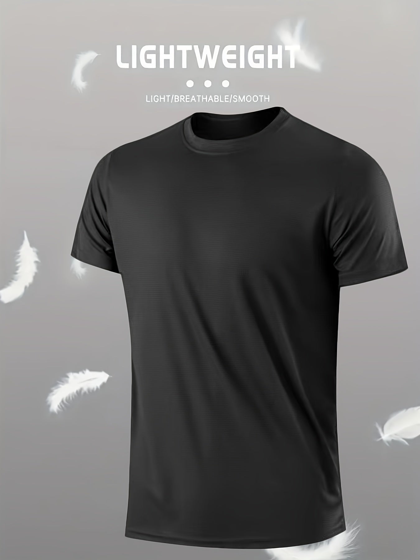 Men's Lightweight Sports T-Shirt - 100% Polyester, Moisture-Wicking, Breathable, Smooth Fabric, Round Neck, Short Sleeve, for Sports, Training, Casual, Party, Beach, Night Out - Unisex-Adult