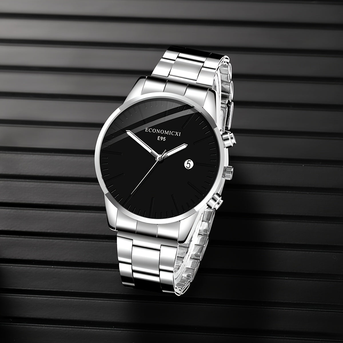 1pc Men's Quartz Watch - Cool & Handsome Retro Business Style with Black Dial, Roman Numerals, Date Window & Minimalist Design - Perfect Gift for Father's Day, Birthdays, Eid Al Adha (Durable Metal/ Strap), Special Occasion W