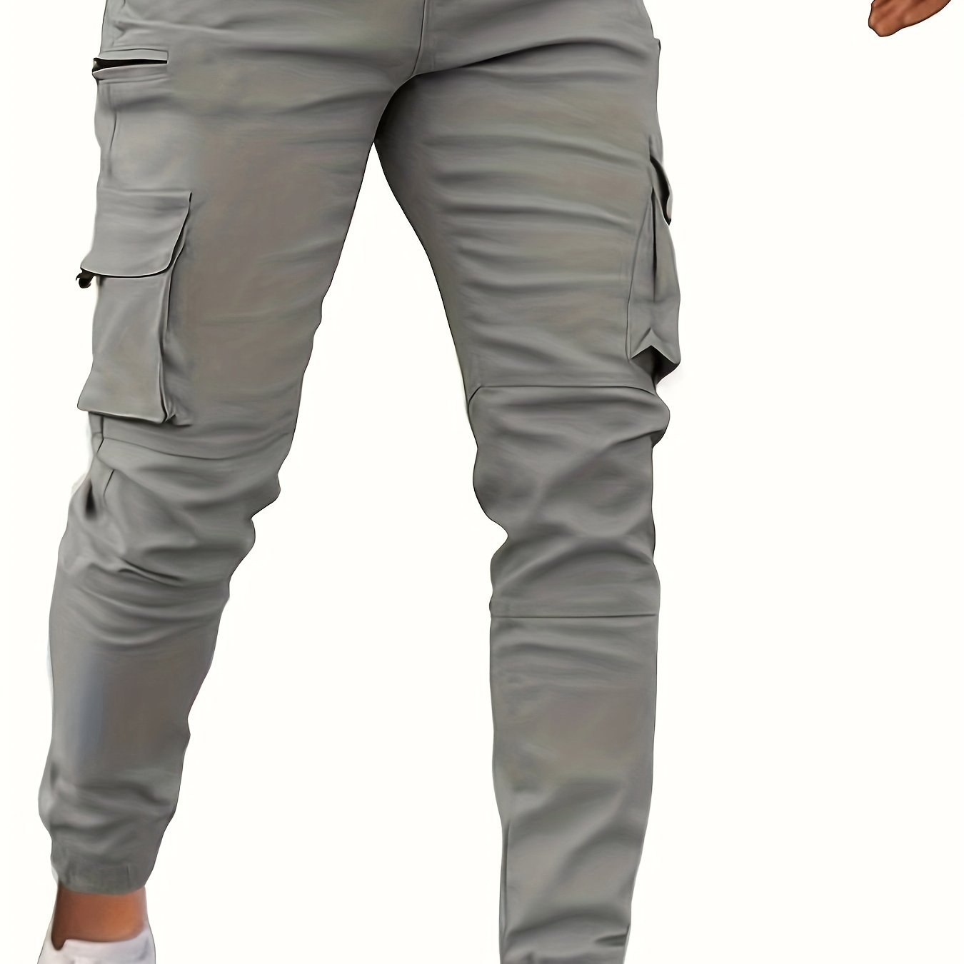 Men's Solid Color Multi-pocket Cargo Pants With Drawstrings, Casual Stylish Sports Trousers As Gift