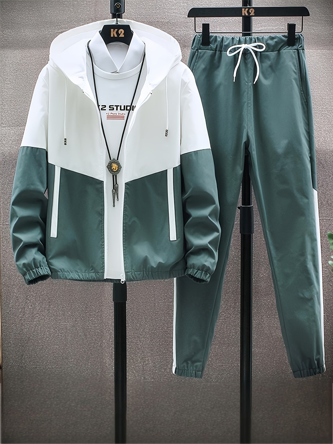 Men'S Casual Color Block Hoodie and Jogger Set, Long Sleeve, Regular Fit with Pockets, Suitable for Autumn and Winter