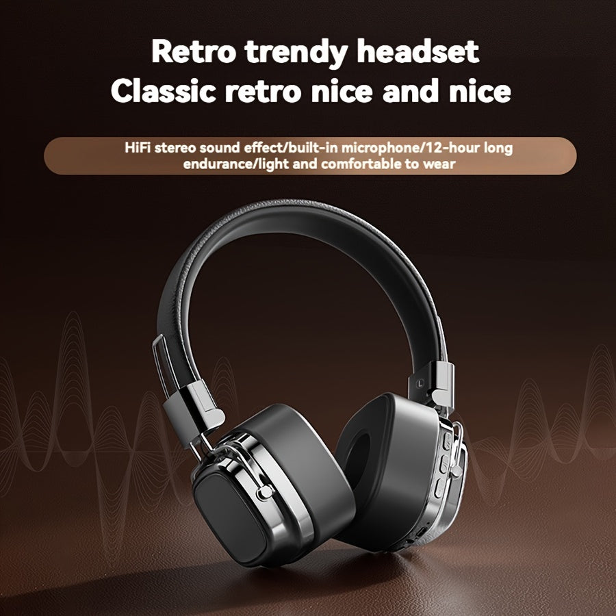Vintage-Inspired Over-Ear Wireless Headset With Wireless 5.3 Chip - No Lag Gaming, Hi-Fi Sound & Deep Bass, Long-Lasting 350Mah Battery, Ideal For Music Lovers & Athletes