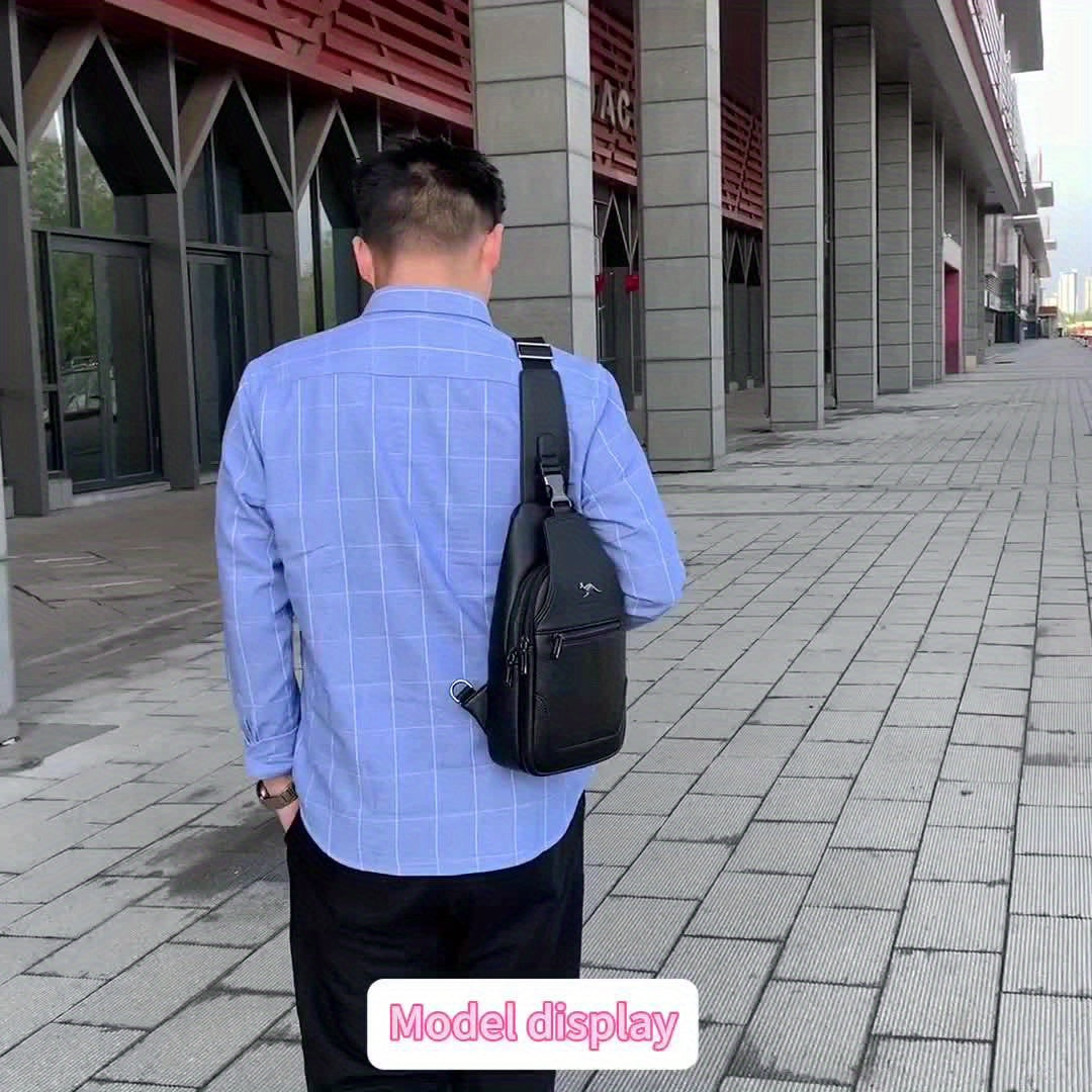 New Men'S Chest Bag 2024 Genuine Faux Leather Texture Crossbody Bag Casual Shoulder Bag Men'S Large Capacity Backpack Trendy