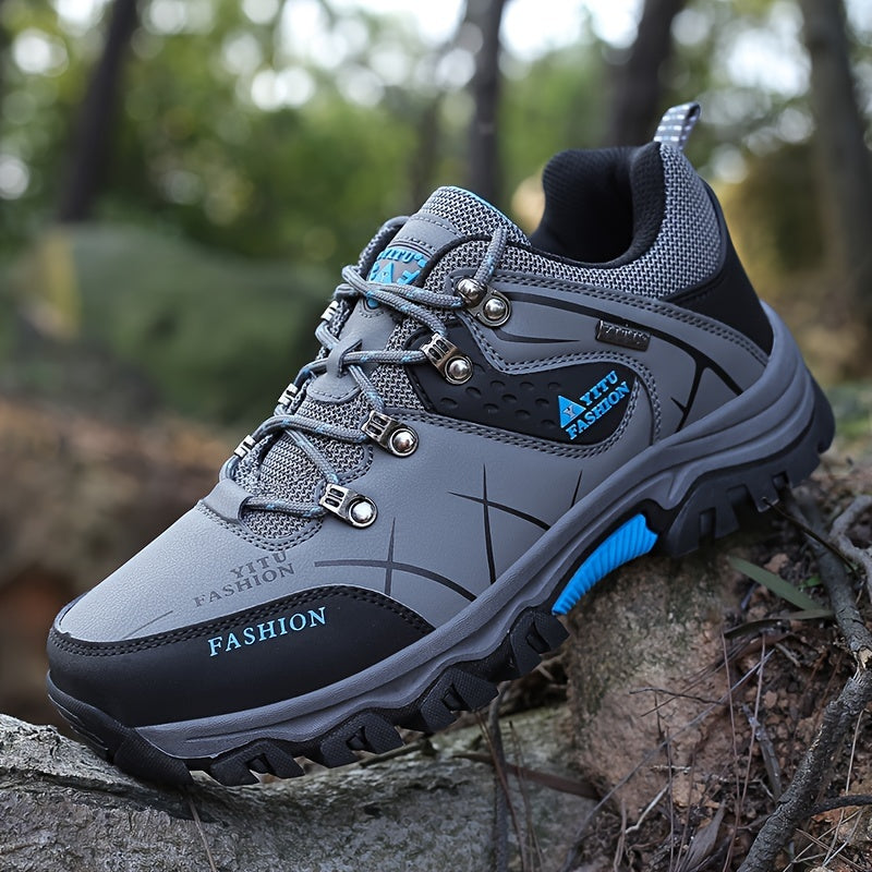 Men's Fashion Mesh Breathable Color Block Anti-skid Lace Up Hiking Shoes
