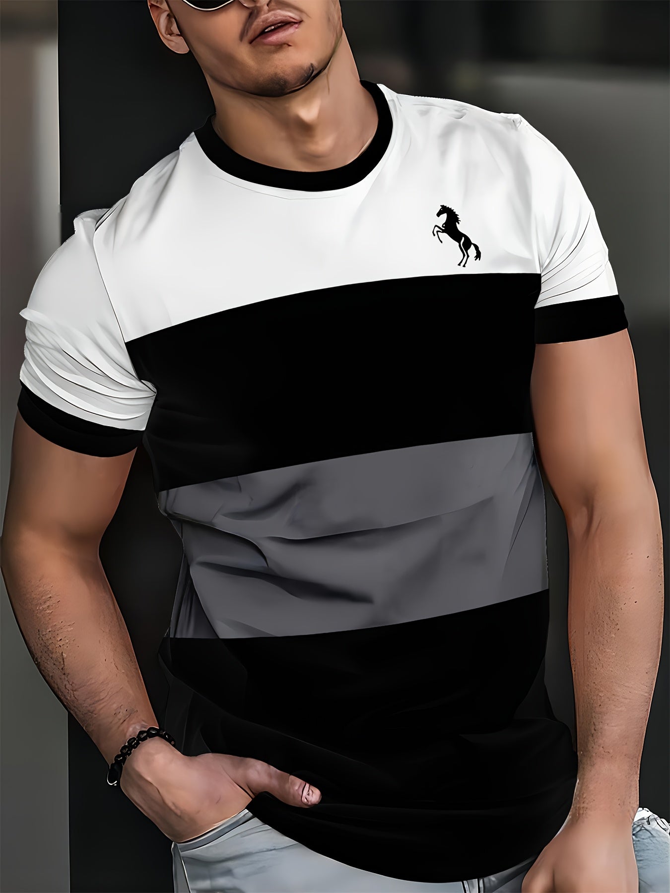 Men'S Stylish Casual T-Shirt - 100% Polyester, Crew Neck Short Sleeve, Machine Washable, Comfortable All-Season Wear | Smooth Texture Fabric