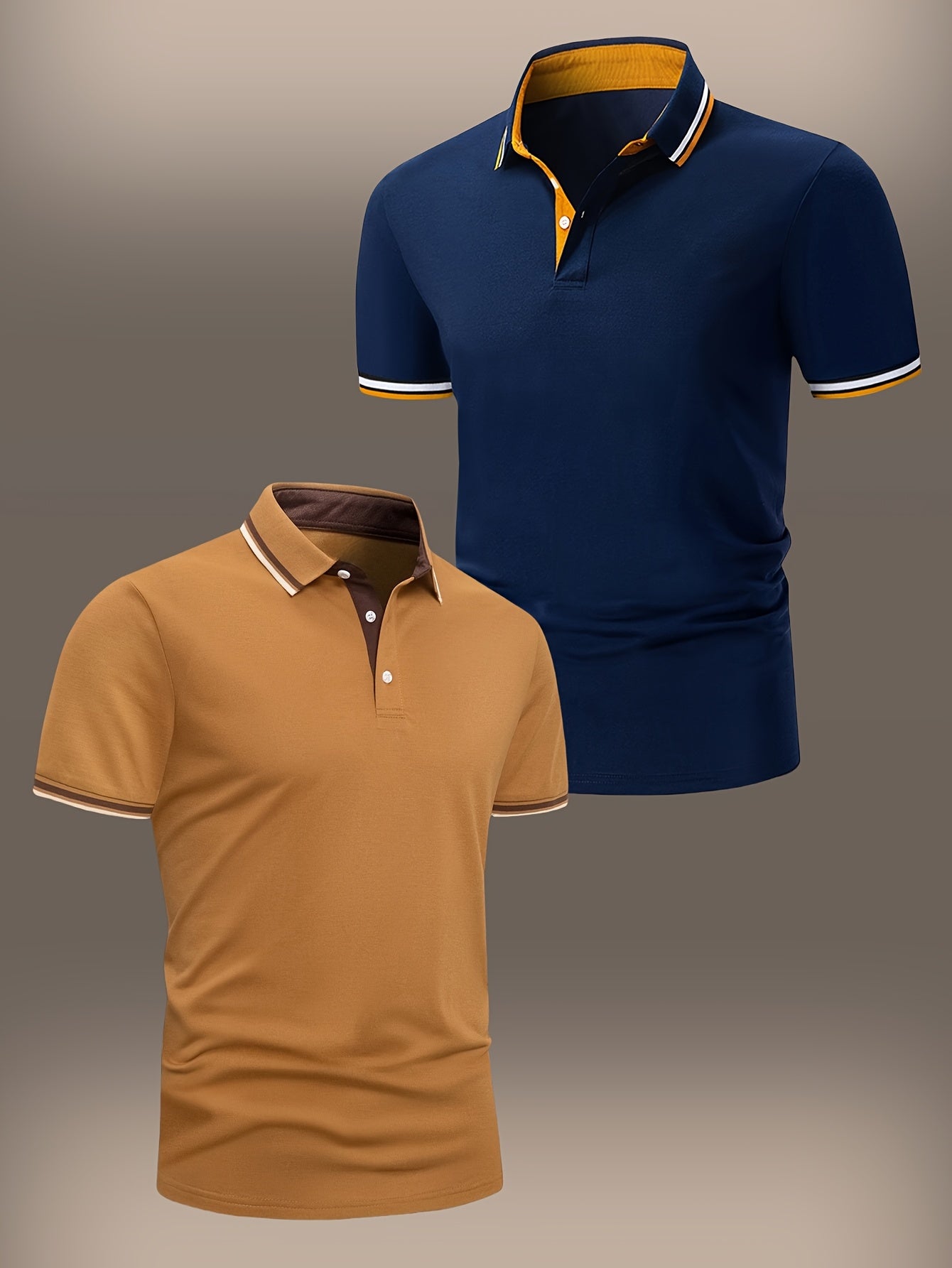 2pcs Men's Short-Sleeve Shirts with Contrast Collars - Lightweight Polyester, Pastel Blue & Pink, Turn- Collar, Button Closure, Regular Fit, Casual & Business-Casual Wear, Ideal for Summer or Gifting, Short Sleeve Tops