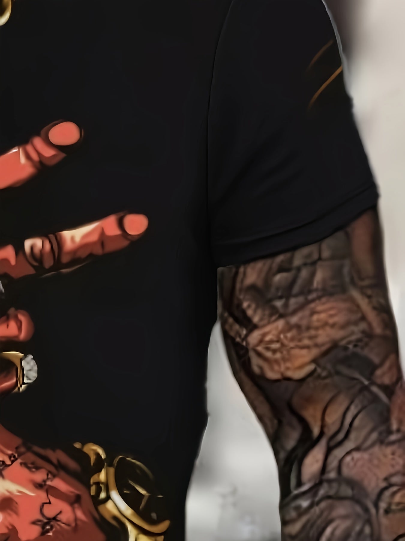 Men's Hands Print T-shirt, Casual Short Sleeve Crew Neck Tee, Men's Clothing For Outdoor