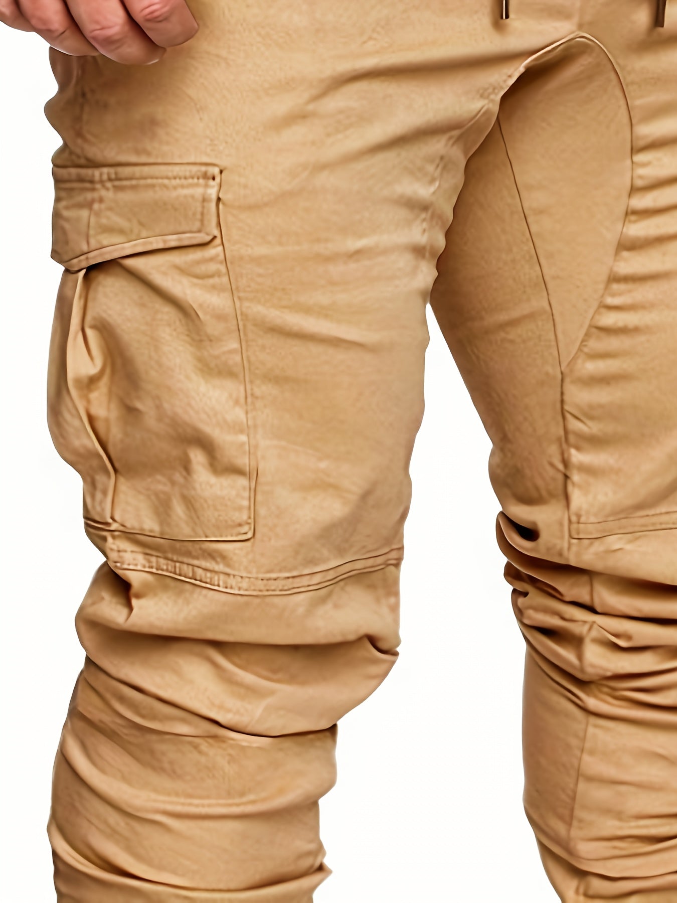 3-Pack Men'S Casual Cotton Cargo Pants, Solid Color, Non-Stretch, Regular Length, Drawstring Waist, Four Seasons, Standard Fit, Woven Fabric
