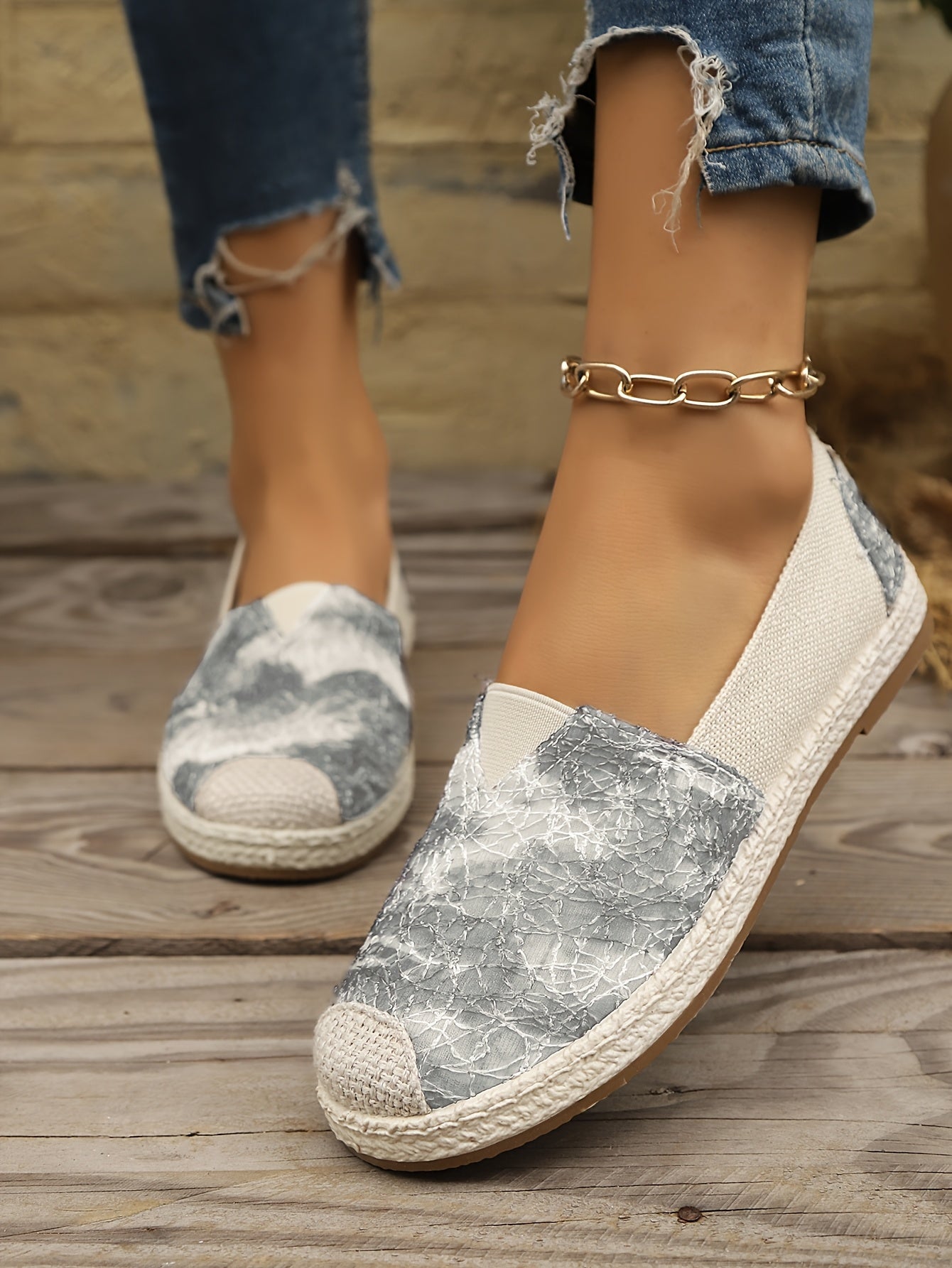 Women's Breathable Slip-On Loafers - Soft Sole Casual Walking Shoes, Lightweight & Comfortable, Beige Floral Pattern Fabric Upper, PU Cover Sole, Perfect for Casual Attire, Allseason Loafers | Slipon Comfort | Soft Sole Shoes
