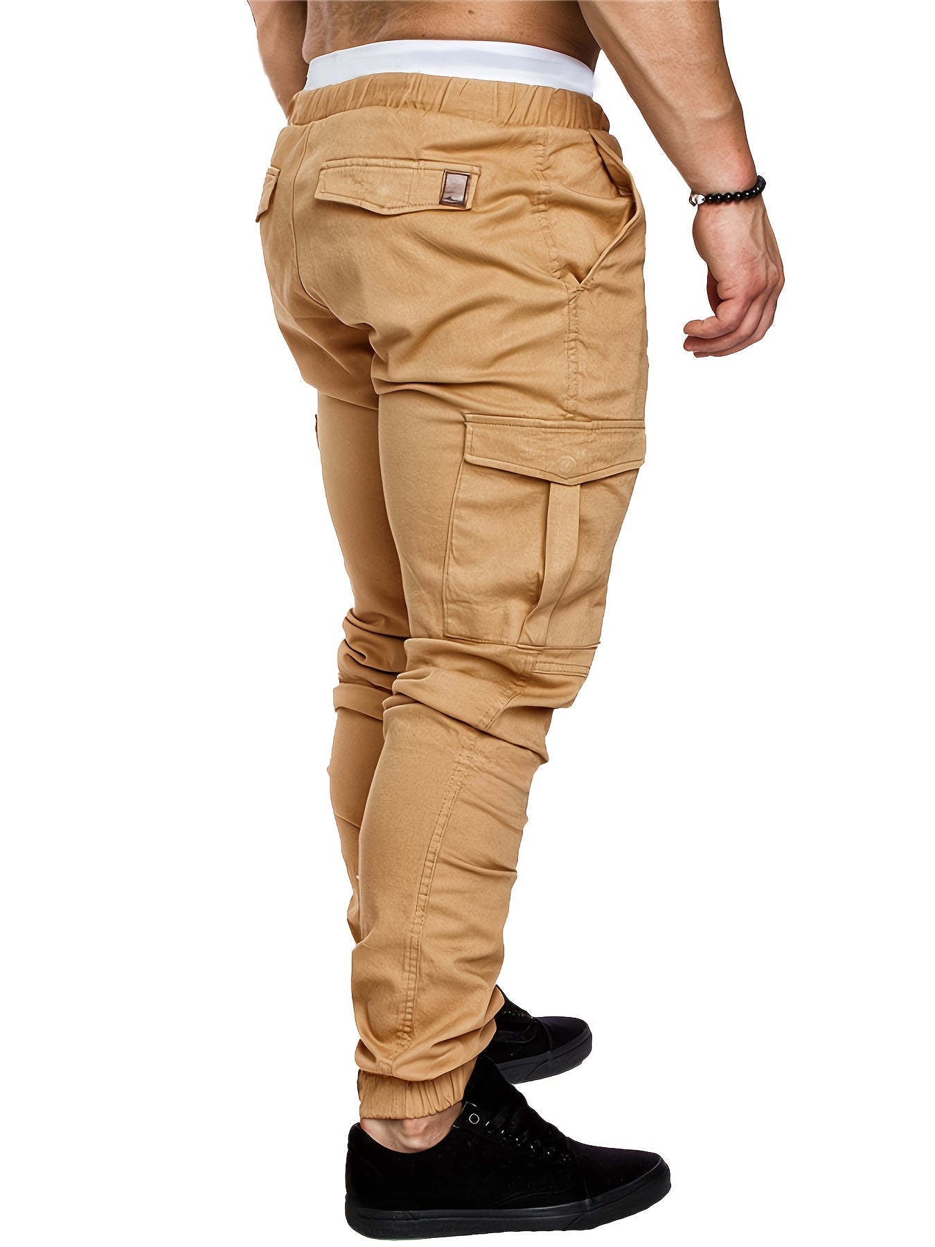 3-Pack Men'S Casual Cotton Cargo Pants, Solid Color, Non-Stretch, Regular Length, Drawstring Waist, Four Seasons, Standard Fit, Woven Fabric