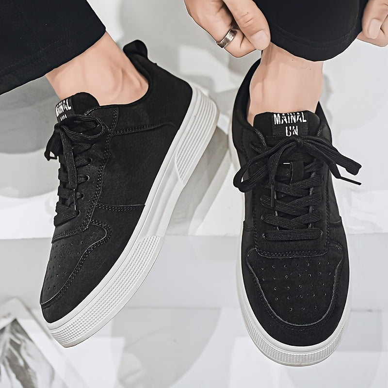 1 Pair MAINALUN Men'S Skateboarding Sneakers - Low-Top Lace-Up Casual Shoes with Thick PVC Sole, Breathable Fabric Lining & Durable Synthetic Upper for Daily Wear, Outdoor, Travel, Parties - Green/Black/Khaki, Skateboarding S