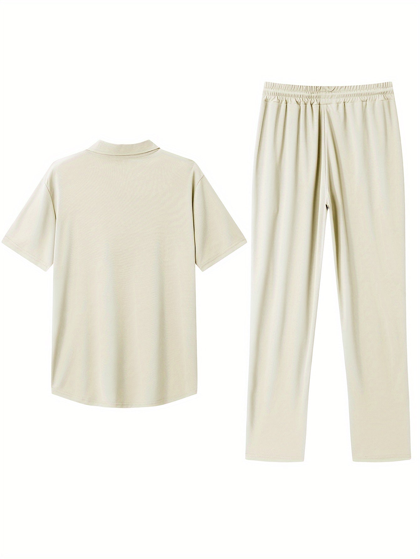 Men's Slim-Fit Casual & Joggers Set - Breathable Polyester, Short Sleeve, Summer Outdoor Wear