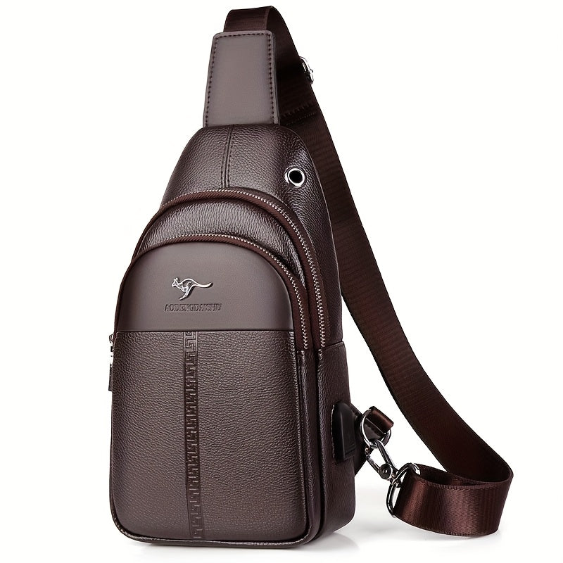 Men's Chest Bag Crossbody Shoulder Bag Small Fanny Pack Fashion Casual PU Leather Men's Satchel