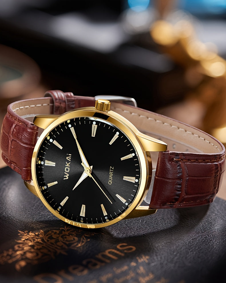 WOKAI Men'S Luxury Sports Watch - Waterproof, Quartz Movement, Round Dial with Roman Numerals & LED Display, Faux Leather Strap, Perfect for Casual or Active Lifestyles, Sporty Timepiece | Stylish Timepiece | Durable Watch