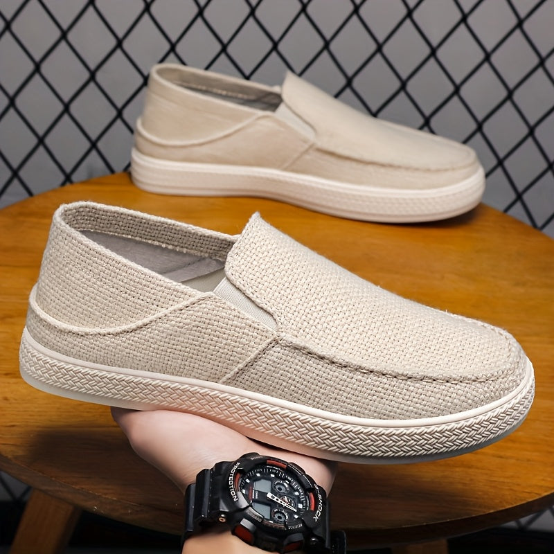 Men's Slip-On Casual Shoes - Lightweight Breathable Fabric Upper & Durable Rubber Sole, Low-Top Comfortable Walking Shoes for Daily Wear, Outdoor Activities, Vacation - Black, Sleek Design, Flexible Sole, Urban Style