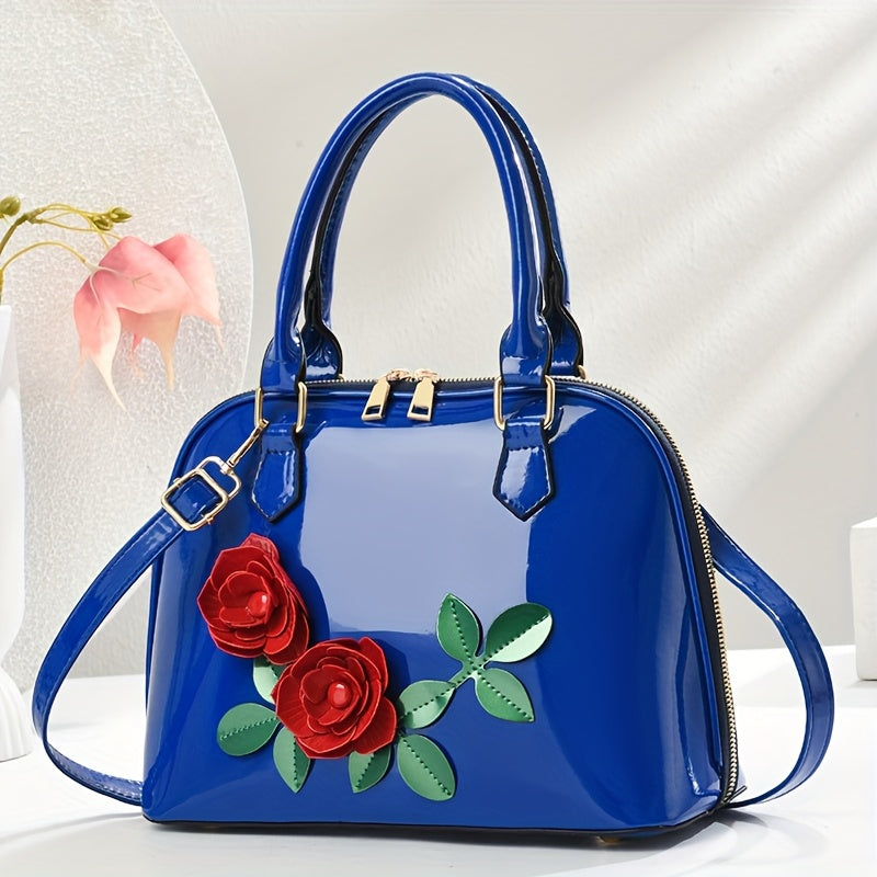 INCK KMCRK Women'S Elegant Black Tote Bag with Golden-Tone Hardware & Floral Embellishments - Large Capacity, Removable Shoulder Strap, Zipper Closure, Polyester Lining - Perfect for Spring/Summer, Casual & Formal Occasions,