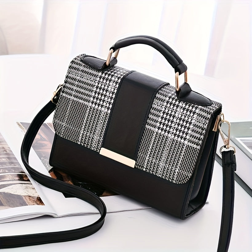 Mini Checkered Crossbody Bag, Fashion Top Handle Square Purse, Casual Shoulder Bag For Women