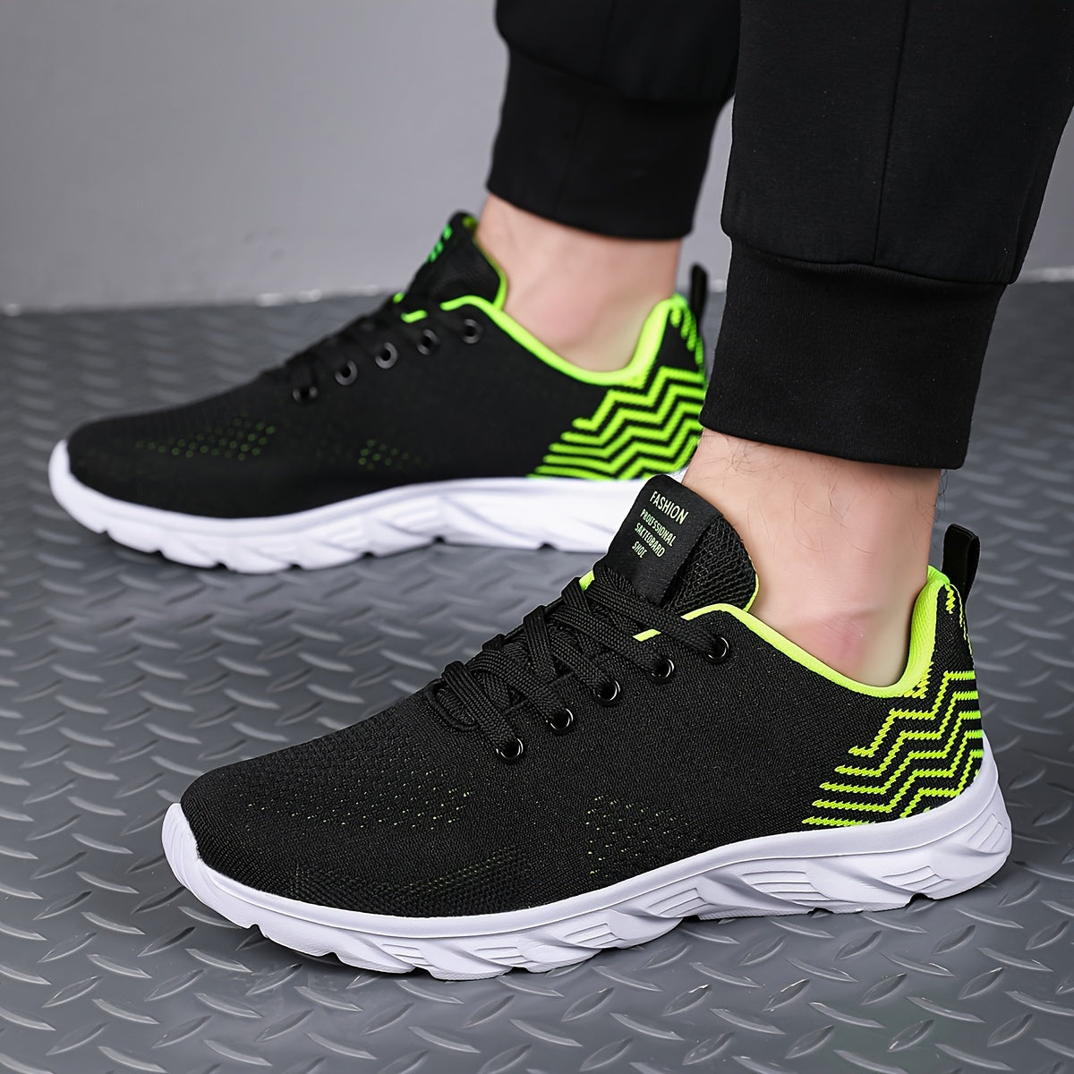 Men's Knitted Breathable Running Shoes, Lightweight Non-Slip Soft Sole, Comfortable for Outdoor Walking, Jogging, Fitness, Daily Activities, EVA Sole, Fabric Upper, Low-Top, Lace-Up Closure, Striped Pattern, All-Season Fashio