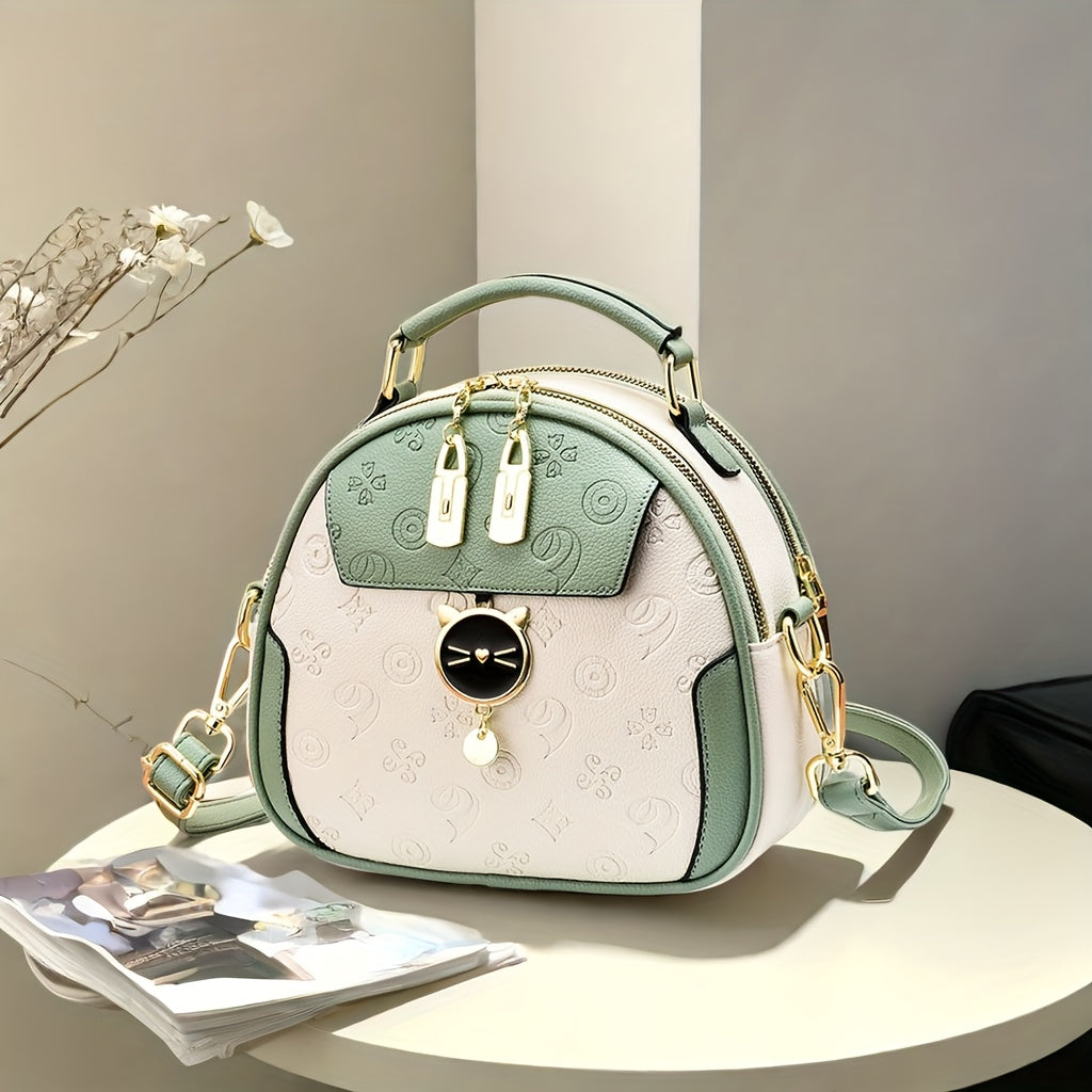 Stylish Women's Handbag - Two-Tone Red & White Design, Embossed Floral Pattern, Adjustable Crossbody Strap, Golden-Tone Hardware, Perfect for Casual Outings & Commuting, Ladies Handbags